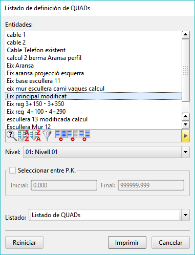 Listados - Definición QUADs - Dialog Listados - Definición QUADs - Dialog
