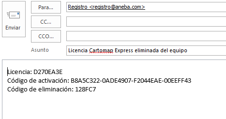 CARTOMAP Express - Desinstalación, email