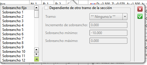 Trazado - Editor secciones - Selección de sobreancho Trazado - Editor secciones - Selección de sobreancho
