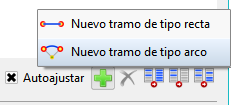 Trazado - Editor secciones - Nuevo tramo, menú de ipo de tramo Trazado - Editor secciones - Nuevo tramo, menú de ipo de tramo