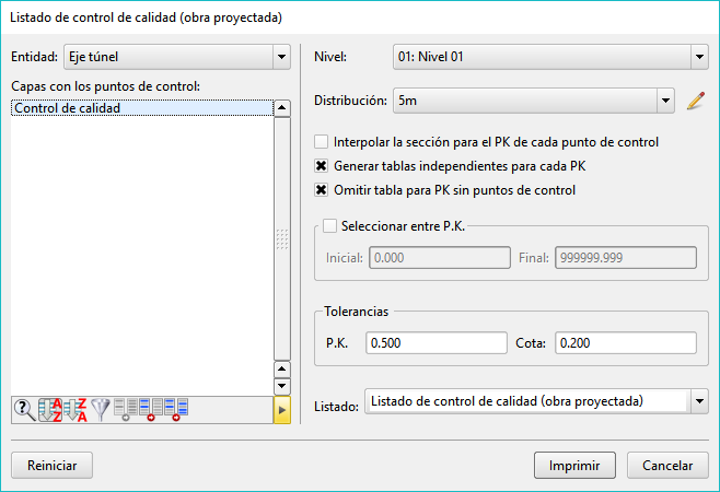 Listados - Control calidad obra - Dialog Listados - Control calidad obra - Dialog