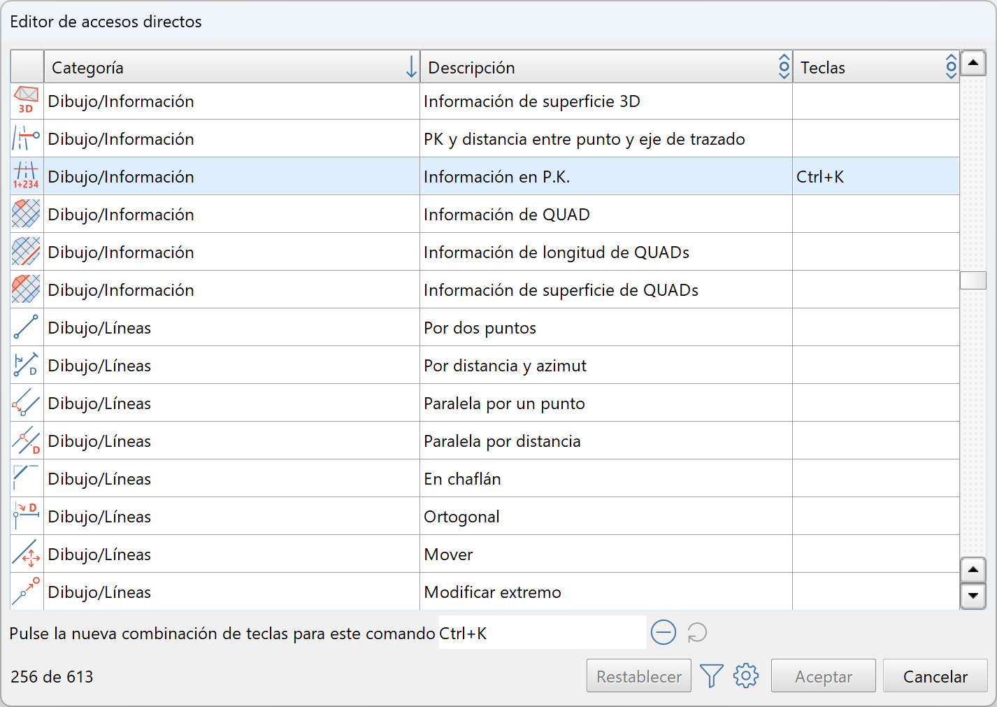 Editor de accesos directos, dialog