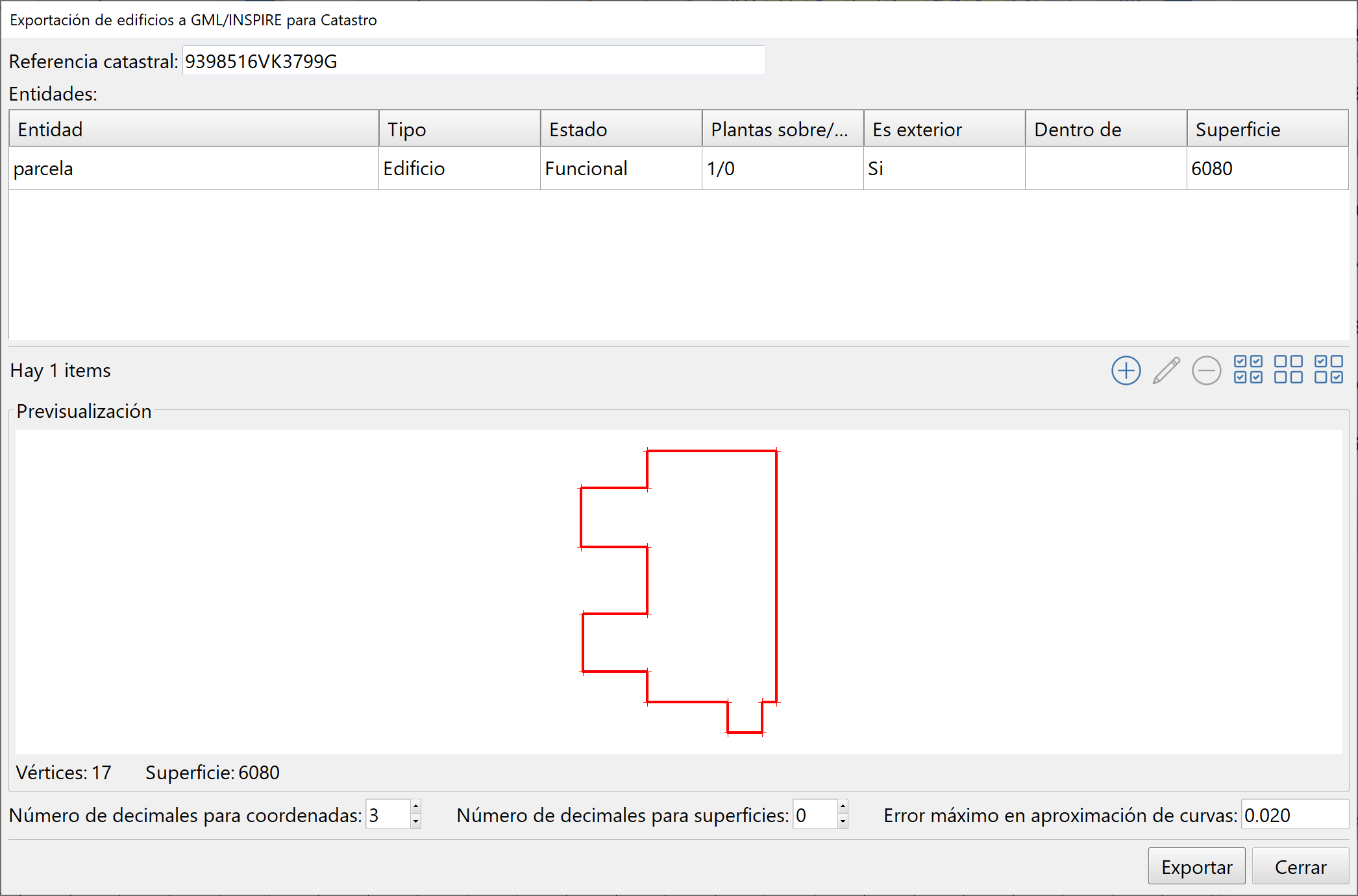 Archivo - Exportar - GML, dialog edificación 9.0