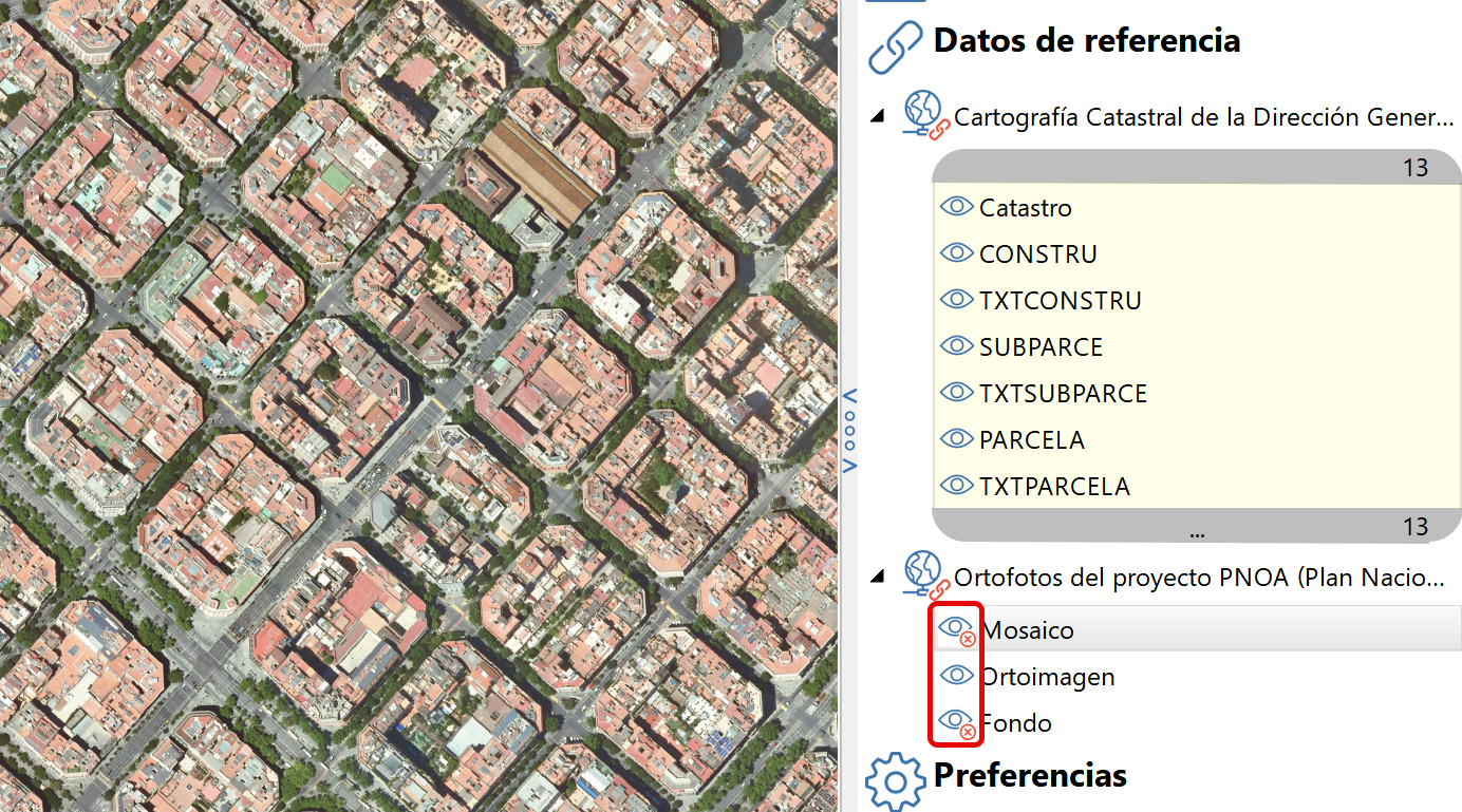 WMS - Vista 2D con capas ocultas, PNOA