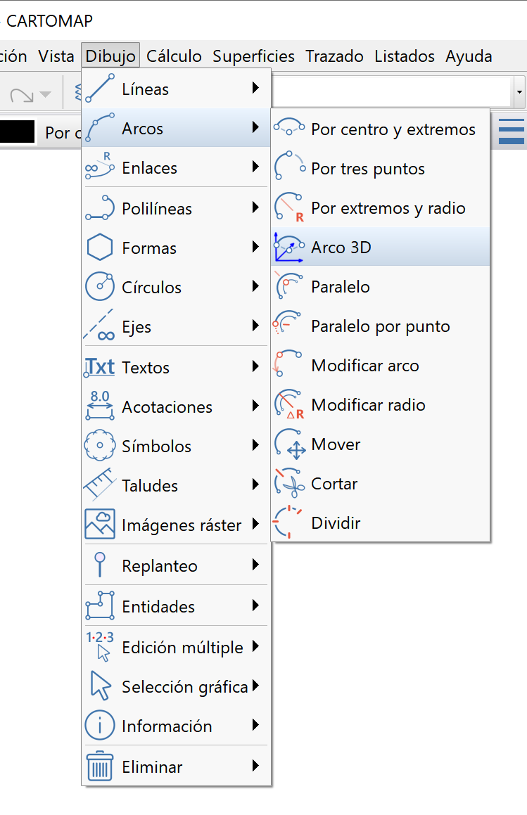 CAD - Arcos - 3D, menú