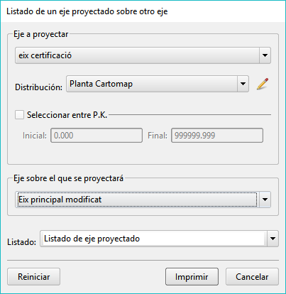 Listados - Eje proyectado eje - Dialog Listados - Eje proyectado eje - Dialog