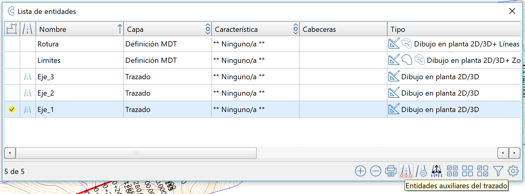 Edición - Lista de entidades - Editor de entidades auxiliares, botón de acceso con tooltip