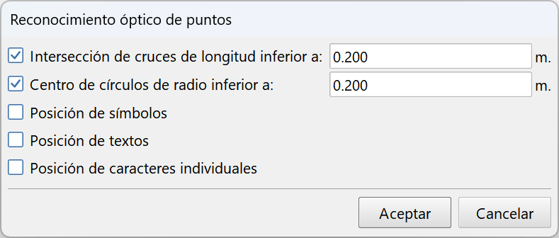 Edición - Levantamiento - Puntos - Generar puntos - Por reconocimiento óptico del plano, dialog