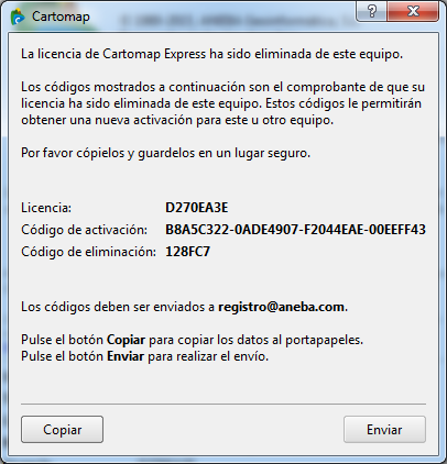 CARTOMAP Express - Desinstalación, copiar o enviar datos
