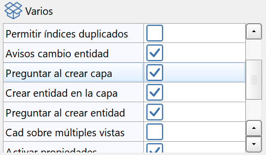 Barra superior - Crear capa - Crear entidad, preferencias