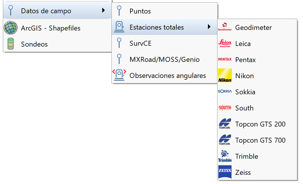 Importar - Datos de campo, menú