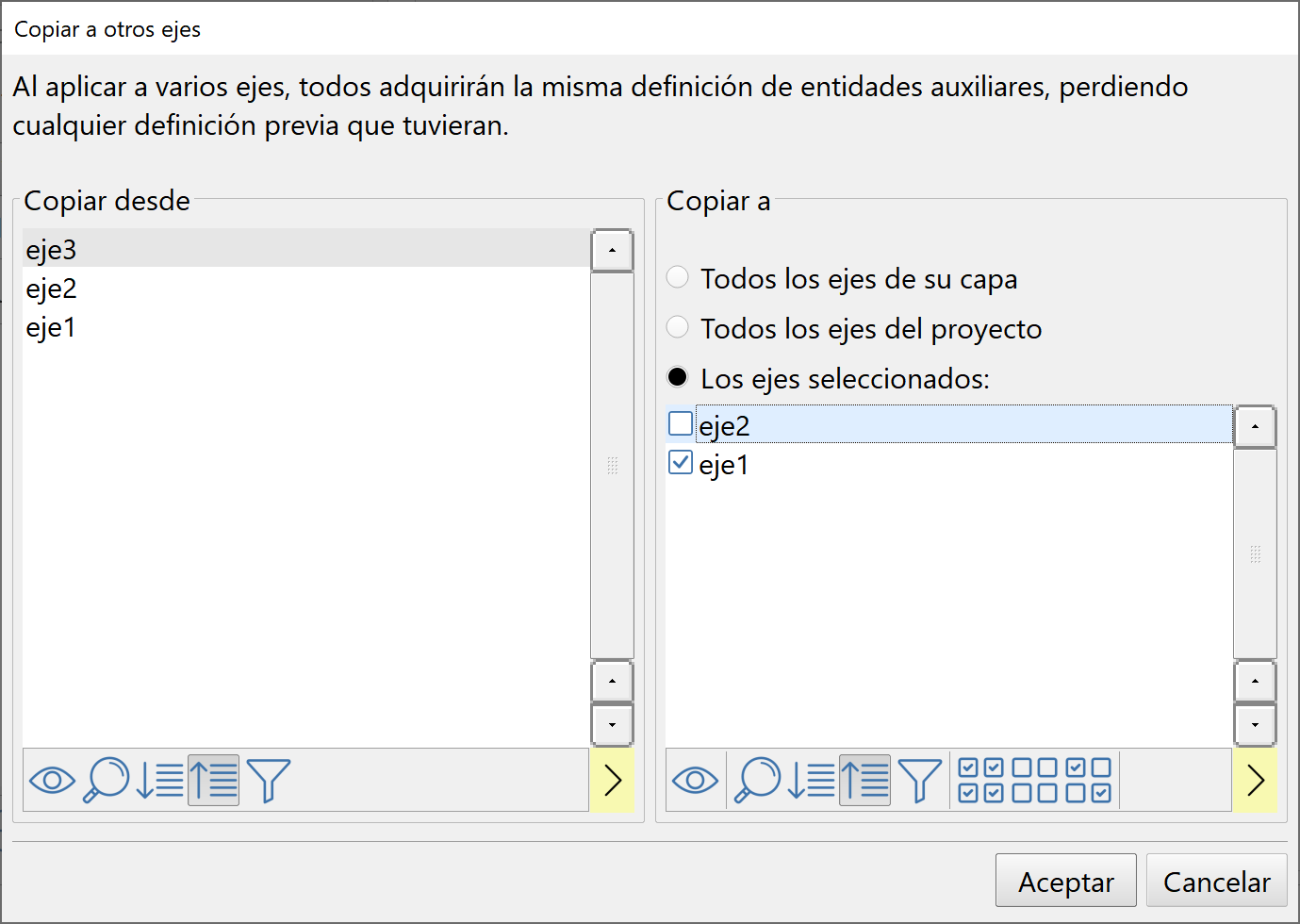 Edición - Lista de entidades - Editor de entidades auxiliares - Copiar