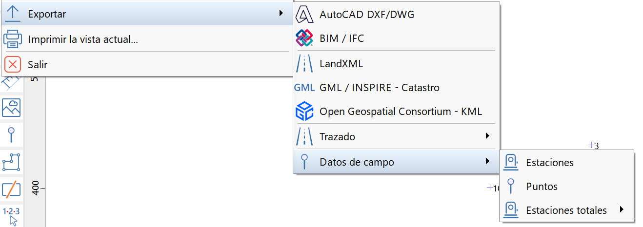 Exportación - Datos de campo - Estaciones ASCII, menú