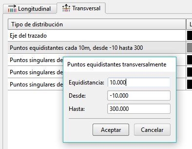 Perfiles - Edición de distribuciones - Puntos equidistantes transversalmente