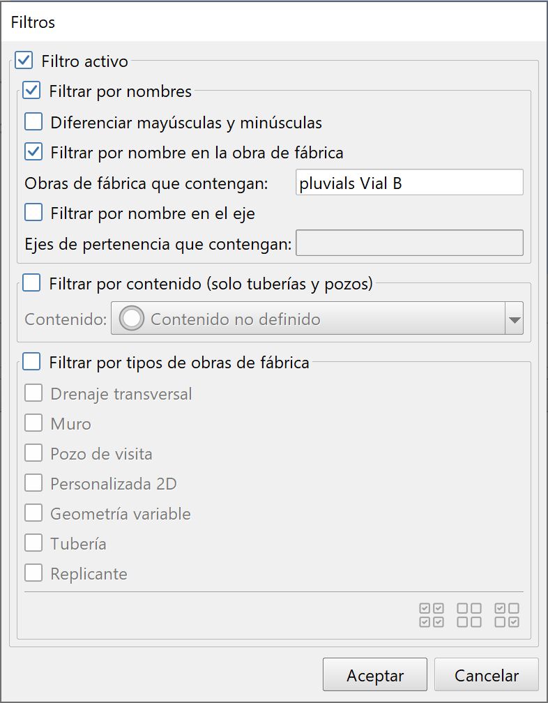 Obras de fábrica - Editor - Filtrar datos por su nombre
