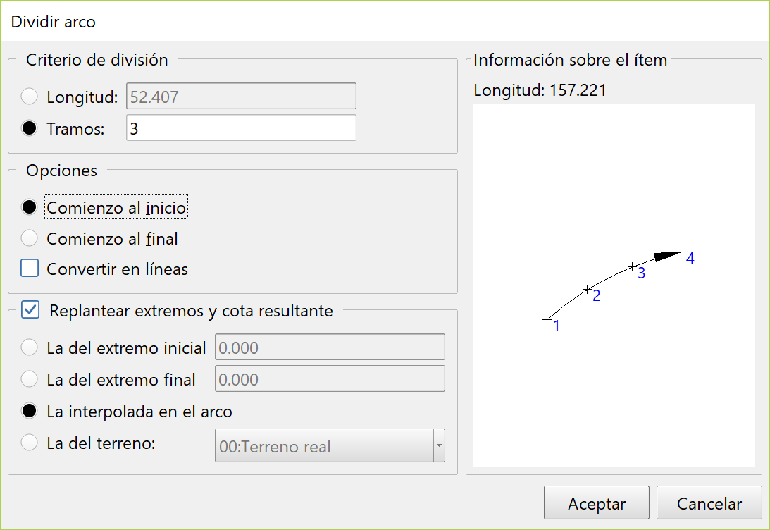 Dibujo - Arcos - Dividir, dialog