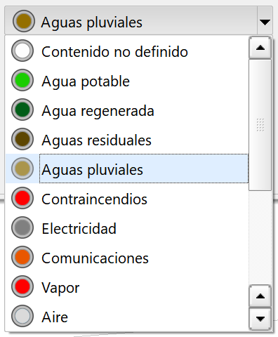 Secciones tipo - Editor de tramos - Tubería, tipos de contenido