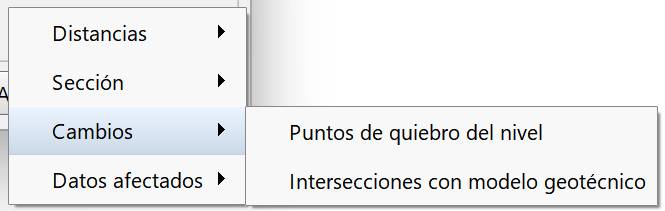 Perfiles - Edición de distribuciones - Transversal, menú cambios