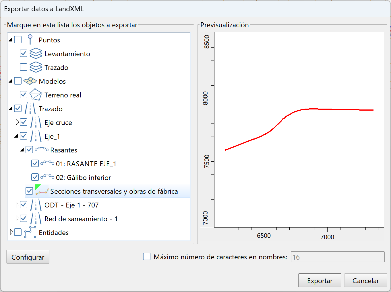 LandXML - Secciones y OF - Dialog general