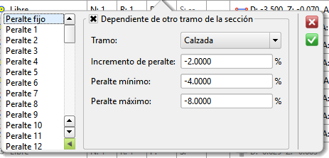 Trazado - Editor secciones - Selección de peralte Trazado - Editor secciones - Selección de peralte