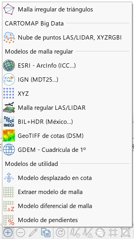 Editor de modelos - Menú tipos de modelos