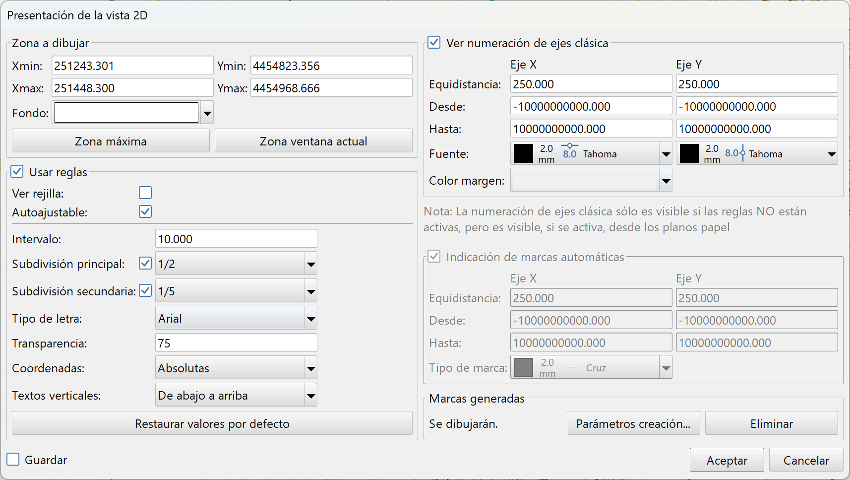 Vista 2D - Configuración, dialog