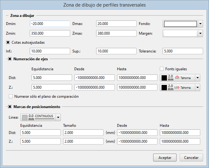 Perfiles transversales - Configuración de la vista - Zona Perfiles transversales - Configuración de la vista - Zona