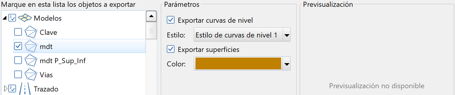 BIM - Exportación general - Dialog, parámetros modelos