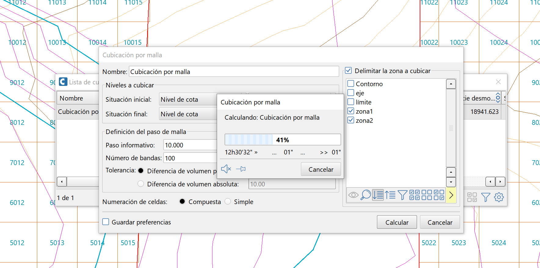 Superficies - Cubicación por malla - Seguimiento desde dialog