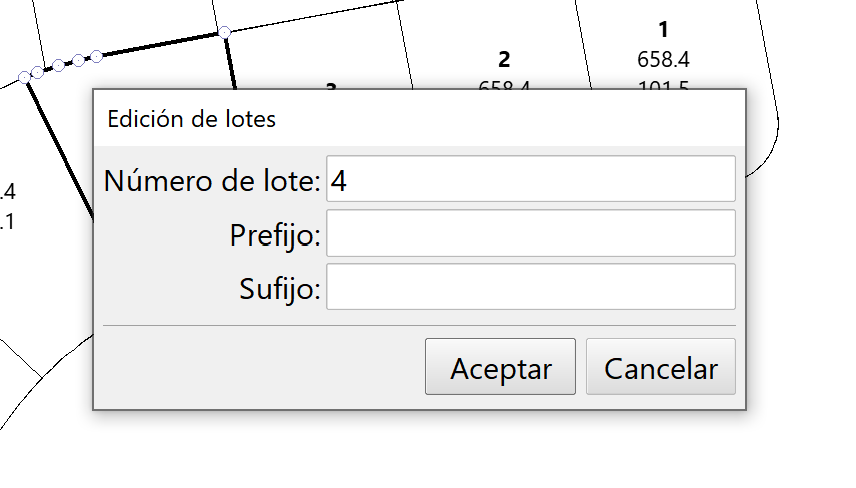 Parcelaciones - Editar lote, selección dialog inicial