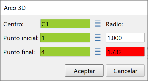 CAD - Arcos - 3D, dialog con discrepancias