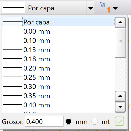 Vista 2D - Zona superior - Cambiar grosor de línea, dialog