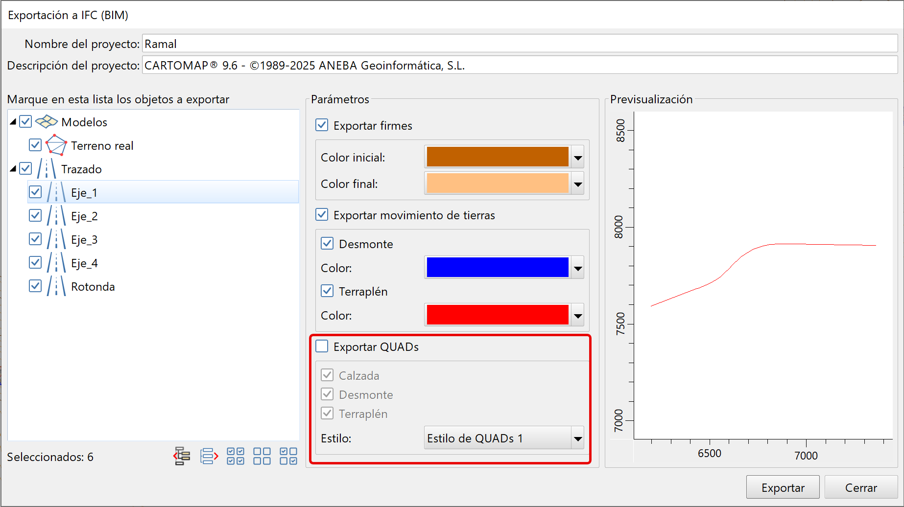 BIM - Exportación de QUADs - Dialog