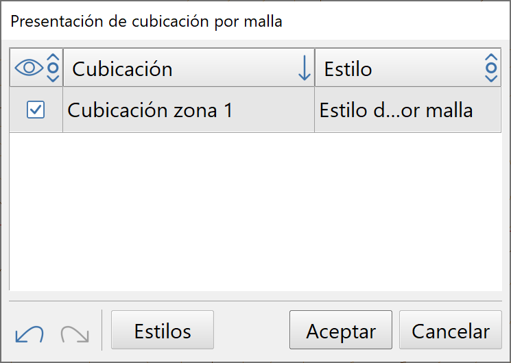 Vista 2D - Cubicación por malla, lista de modelos y estilos, dialog