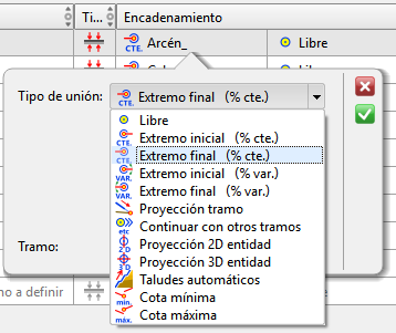 Trazado - Editor secciones - Selección de encadenamiento Trazado - Editor secciones - Selección de encadenamiento