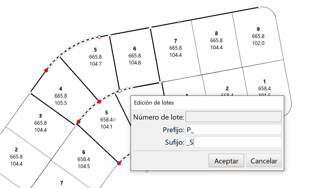 Parcelaciones - Editar lote, selección múltiple dialog