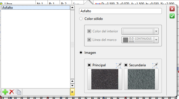 Trazado - Editor secciones - Selección de textura Trazado - Editor secciones - Selección de textura