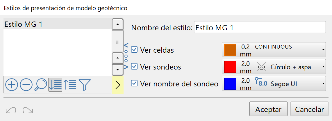 Vista 2D - Modelos Geotécnicos - Dialog de estilos