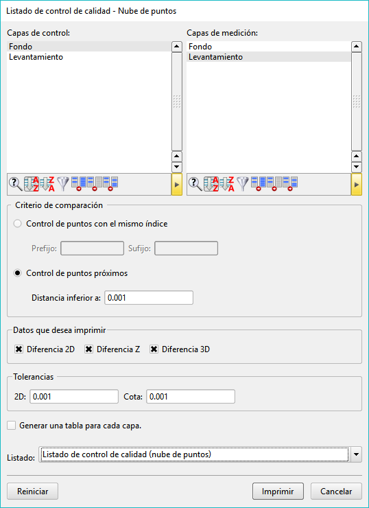 Listados - Control calidad puntos - Dialog Listados - Control calidad puntos - Dialog