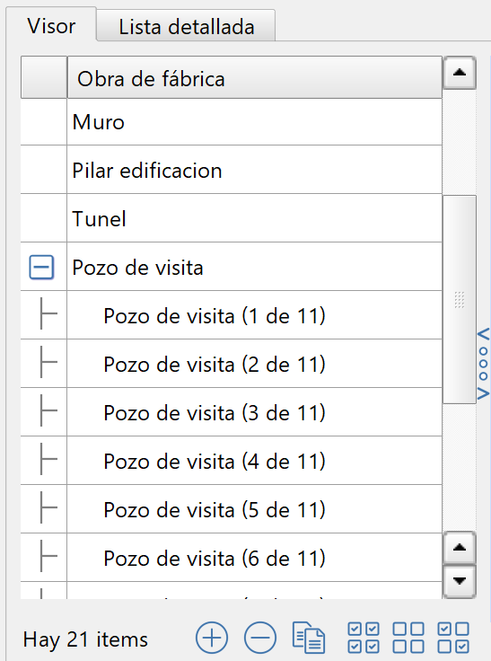 Obras de fábrica - Editor - Visor, lista expandida