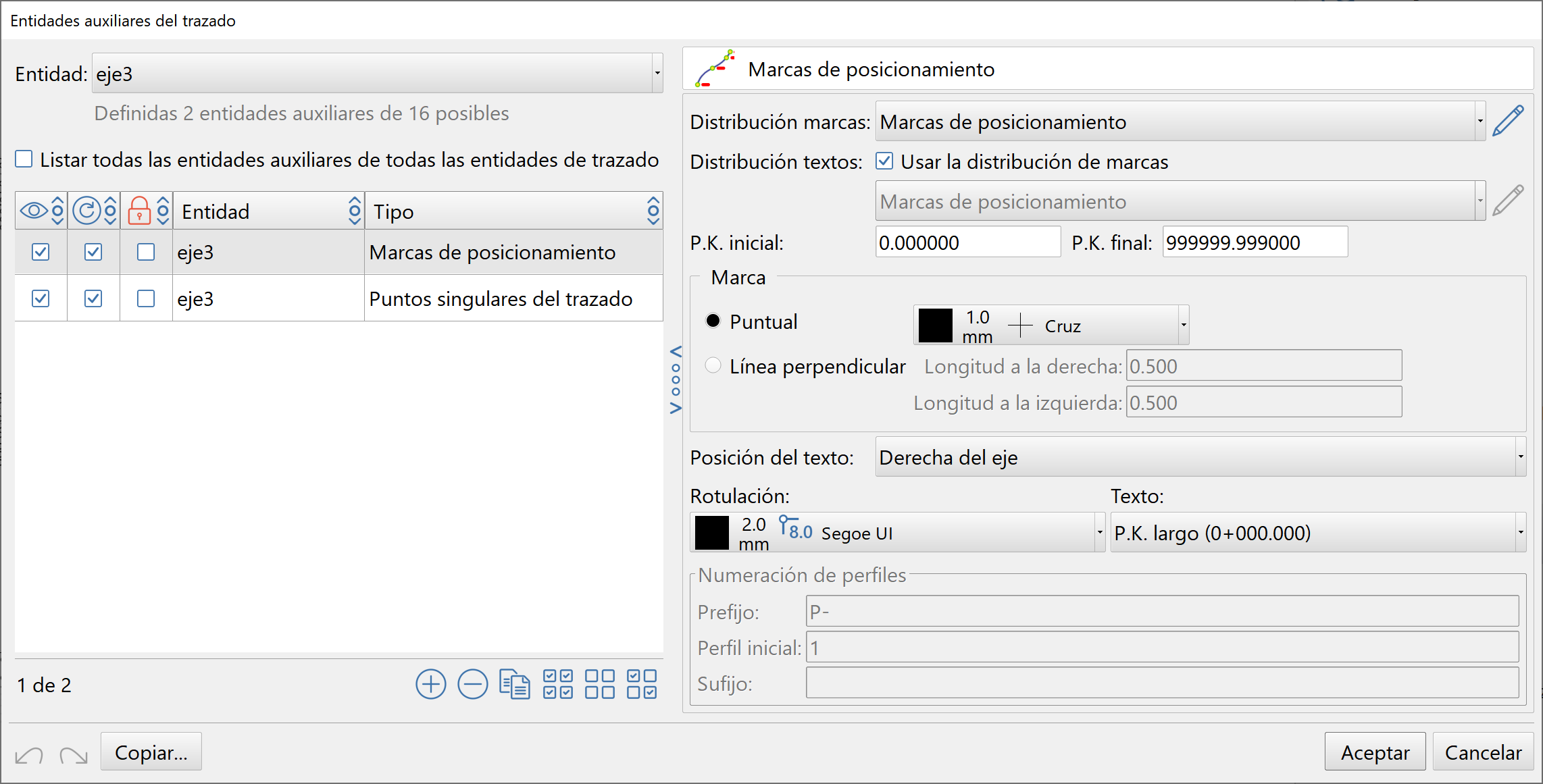 Edición - Lista de entidades - Editor de entidades auxiliares - Lista entidad activa