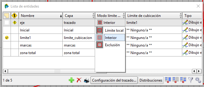 Edición - Lista de entidades - Atributo de límites de cubicación