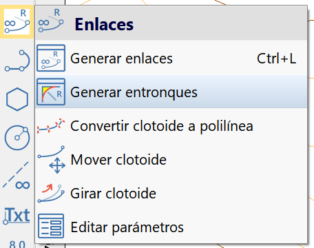 Trazado - Entronques, generar entronques, menú enlaces
