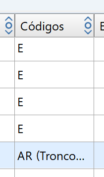 Edición - Levantamiento - Puntos - Lista de puntos, editor de códigos, vista en la lista