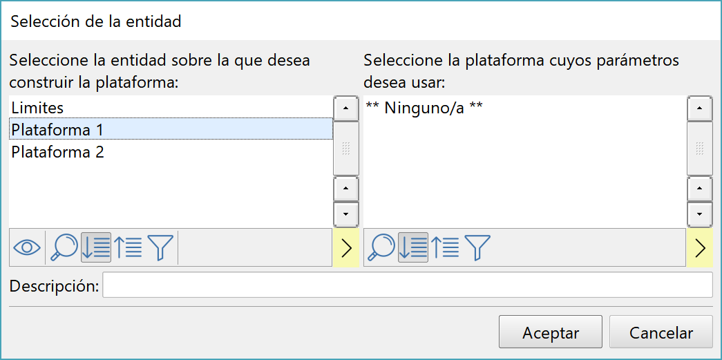 Superficies - Plataformas, selección entidad