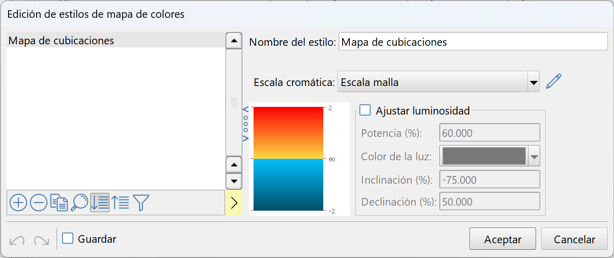 Vista 2D - Cubicación por malla, estilos de presentación, aplicar mapa de colores, estilo