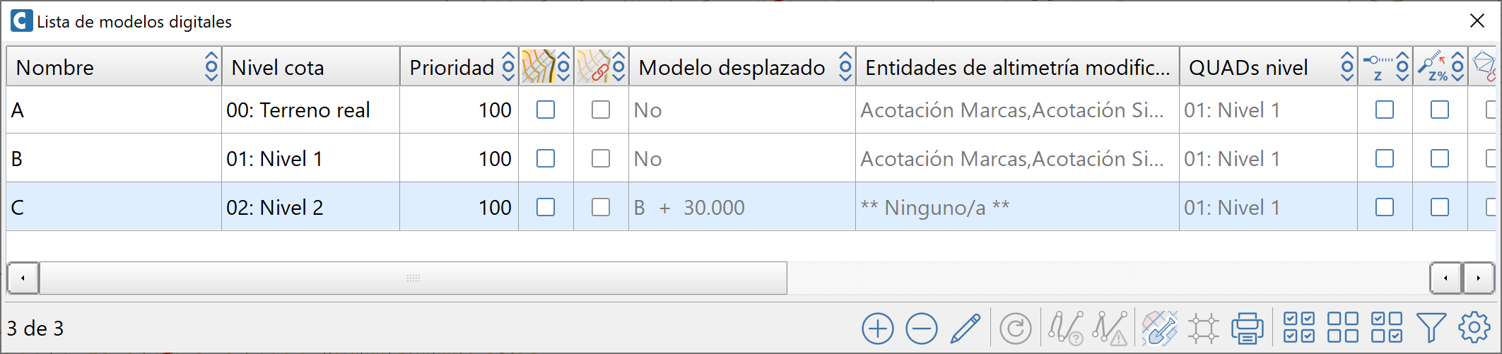 Superficies - Lista de modelos - Editar, lista con columna modelos desplazados (2022.07)
