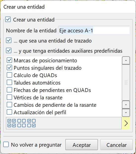 Edición - Capas, crear capa en barra superior, dialog de creación de entidad