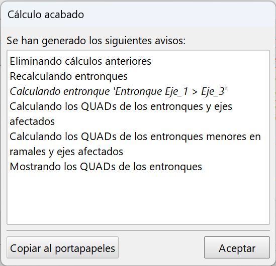 Trazado - Entronques, definición de un entronque, dialog, información resultado