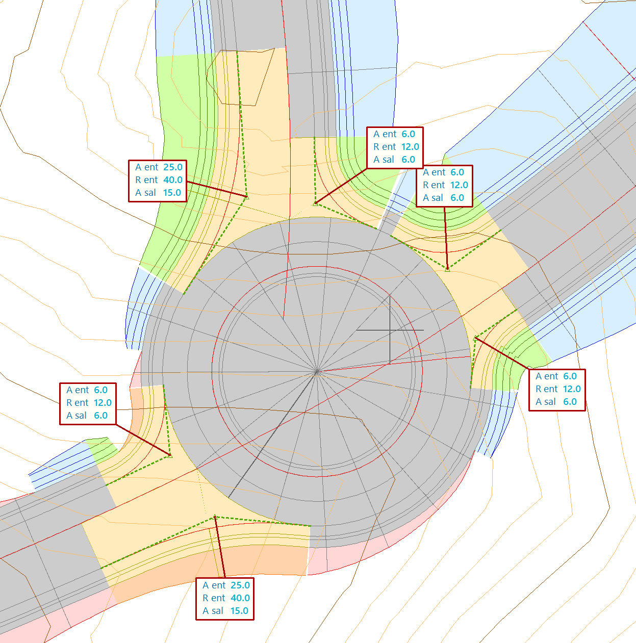 Trazado - Entronques - Caso práctico – Rotonda - Resultado final con alineaciones